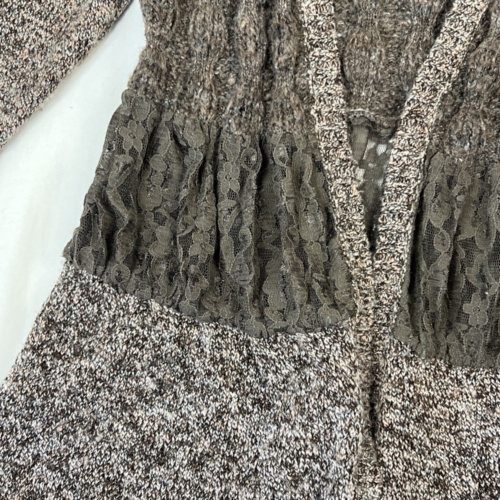 BKE Boutique Womens Brown Lace Cable Knit Open Front Cardigan Sweater Small - Picture 2 of 9